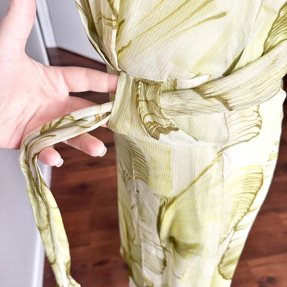 Santorelli Nadia Lime Lily Pad Print Chiffon Knee Length Dress Women’s Size 40 - Picture 9 of 16